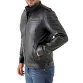 Men’s Leather Biker Jacket – Vintage Shoulder Epaulettes